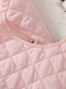 SHEIN Young Girl Solid Button Front Quilted Dress & Solid Jacket - Baby Pink - View 7