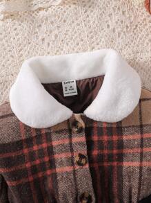 Váy Bé Gái Tương phản ren Túi Nút phía trước Hình học Sọc ca rô - màu nâu - Xem 4