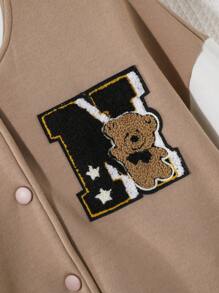 SHEIN Thiếu niên cô gái Bản vá Gấu Sọc trang trí Thả vai Áo khoác Đại học Không có áo Top Tube - Màu Khaki - Xem 7