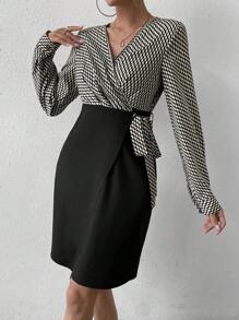 SHEIN Clasi 側打結圍裹緊身洋裝 - 彩色 - 查看 4