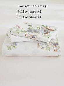 3pcs/set Flower Print Fitted Sheet Set Without Filler, Back to school season,Modern Fitted Sheet Set