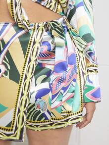 SHEIN SXY Plus Áo trễ vai in hoa & váy - màu xanh lá - Xem 7