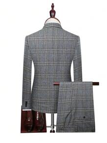 Manfinity Mode Nam 1 Miếng Kẻ sọc Cổ bẻ Áo vest & 1 Miếng Quần tây - Xám - Xem 2