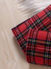 SHEIN Baby Girl Tartan Print Suspender Pants - Red - View 3