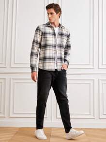 RueChic Men Plaid Print Button Front Shacket - Multicolor - View 4