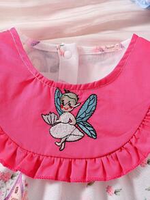 女嬰花卉圖案&蘑菇圖案荷葉邊喇叭袖連身背心 - 白色 - 查看 3