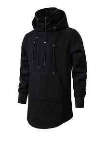 Men Solid Drawstring Hoodie - Black - View 4