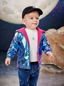 SHEIN Baby Girl Holographic Zip Up Hooded Coat - Multicolor - View 1