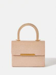 SHEIN Belle de mujeres unicolor con diseño metal vuelta Funda cuadrado Bolso de mano - Champán - Ver 1