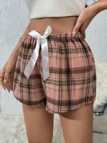 SHEIN 3入組格紋印花前蝴蝶結睡衣短褲 - 彩色 - 查看 8