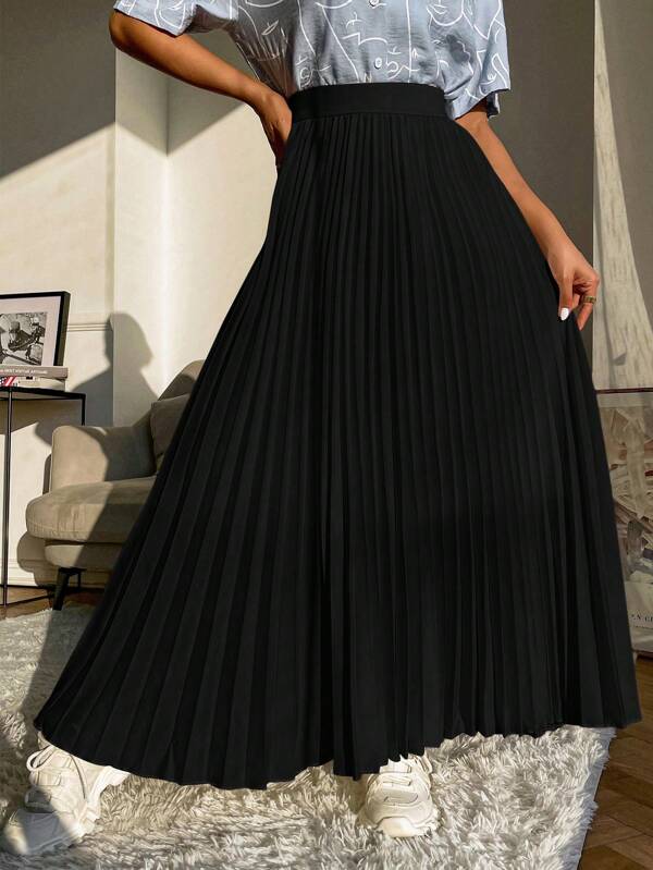 Mulvari Solid Pleated Longline Skirt