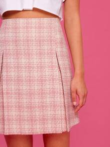 RueChic Plaid Print Zip Back Skirt - Baby Pink - View 4