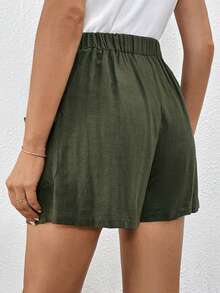 SHEIN LUNE High Waist Dual Pocket Shorts - Army Green - View 2