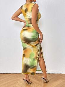 SHEIN Essnce 紮染側抽繩高衩洋裝 - 彩色 - 查看 5