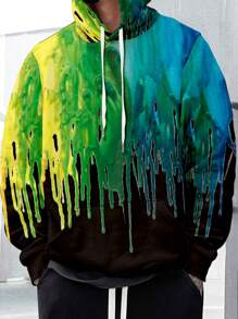 Manfinity LEGND 男士潑墨圖案抽繩連帽衫 - 彩色 - 查看 1