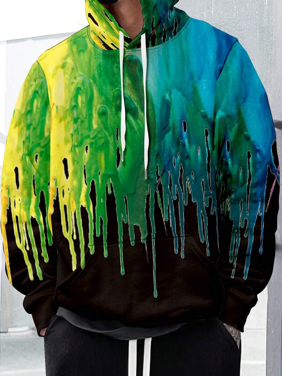 Manfinity LEGND 男士潑墨圖案抽繩連帽衫 - 彩色 - 查看 1