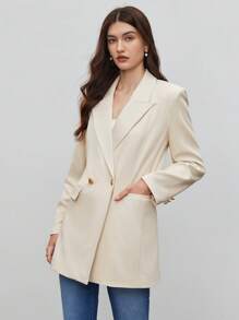 BizChic 西裝領雙排釦西裝外套 - 卡其色 - 查看 3