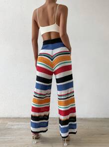 SHEIN VCAY Striped Pattern Wide Leg Knit Pants - Multicolor - View 2