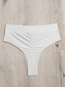 Swim SXY Summer Beach Plain Ruched Bikini Bottom - White - View 3