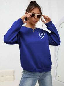 INAWLY Heart Print Drop Shoulder Sweatshirt,Long Sleeve Tops Graduation,Back To School,Graduation,Teacher For Women,Back To School Pullover Fall Sweatshirt - Royal Blue - View 5