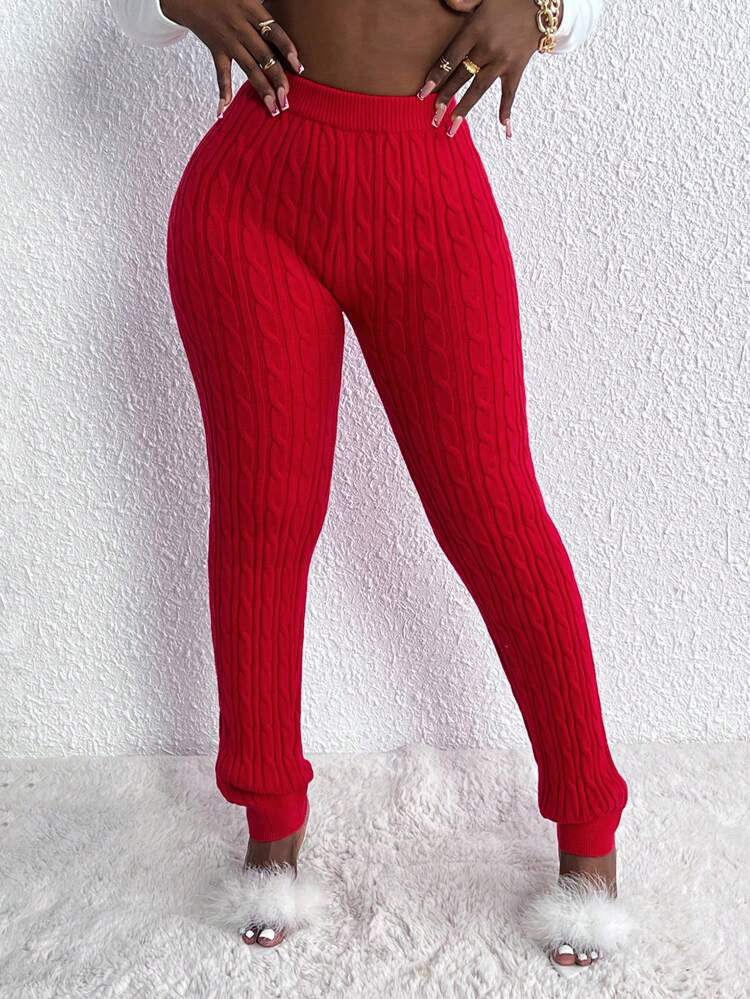 Solid Cable Knit Pants