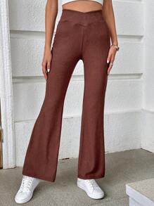 SHEIN Essnce Pantalones acampanados unicolor - Café integral - Ver 5