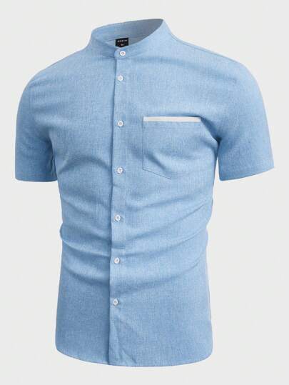 Manfinity BRENVOR Men Mock Neck Pocket Patched Shirt