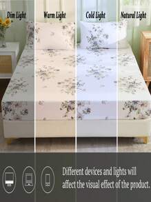 3pcs/set Flower Print Fitted Sheet Set Without Filler, Back to school season,Modern Fitted Sheet Set