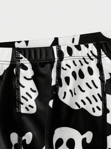 Men Halloween Ghost Print Drawstring Waist Trunks - Black and White - View 4