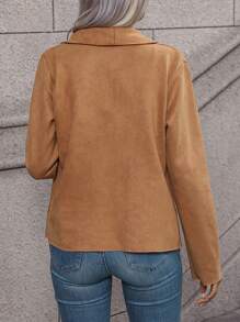 SHEIN VCAY Cổ áo thác nước Mở Mặt trước Viền không đối xứng Áo khoác - màu nâu - Xem 2