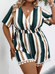 SHEIN LUNE Jumpsuits Plus Size Trọn gói mép Sọc Boho - Nhiều màu - Xem 4