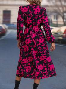 SHEIN Clasi Vestido largo con estampado floral, mangas farol y abertura en el muslo para mujer