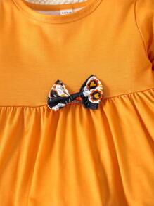 女嬰前蝴蝶結花邊下擺上衣&印花緊身打底褲 - 彩色 - 查看 4