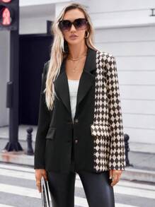 SHEIN Privé Bàn cờ In Cổ áo Áo vest - Nhiều màu - Xem 4