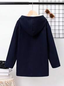 SHEIN Tween Boy Dual Pocket Teddy Lined Hooded Overcoat - Blue - View 2