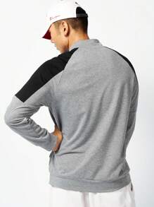 Gym Rark Men Colorblock Zip Up Raglan Sleeve Bomber Sports Jacket Workout Tops Grey Jacket Sports Jacket - Grey - View 2