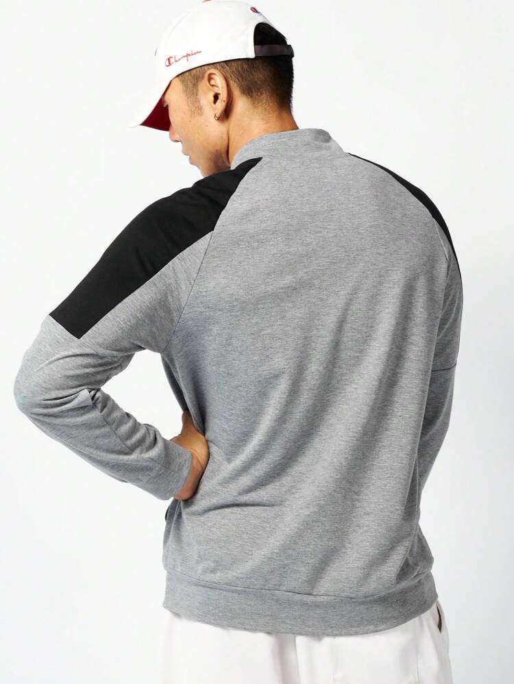 Men Colorblock Zip Up Raglan Sleeve Bomber Sports Jacket Workout Tops Grey Jacket Sports Jacket
