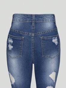 Teen Girls Ripped Raw Hem Jeans - Dark Wash - View 7