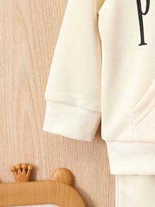 Đứa bé gái Đồ họa Chữ cái Túi kangaroo Áo Hoodie & Quần thể thao - Màu be - Xem 5
