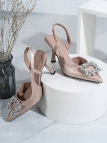 SVRM Fall/Winter 2025 Fashionable Women's Black High Heel Pointed Toe Bowknot Crystal Embellished Sandals, Elegant, Women Pumps,Elegant,Party Outfits