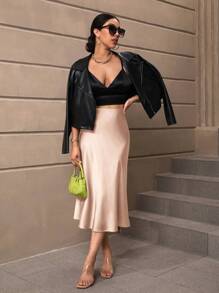 SHEIN BAE High Waist Solid Satin A-line Skirt