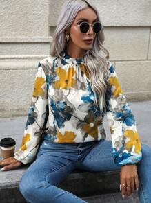 SHEIN LUNE Floral Print Mock Neck Blouse - Multicolor - View 4