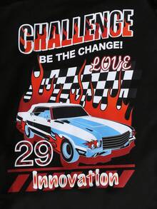 SHEIN 少女汽车字母图案卫衣 - 黑色 - 查看 5