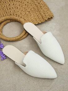 Spring/Summer New White Pointed Toe Slip-On Shoes, Sizes 35-45, Fashionable Casual Slip-On Pointed Toe Flat Shoes, Elegant Ladies Shoes, Lightweight & Comfortable, Versatile, Mother's Day Gift, Summer Sandals - White - View 3