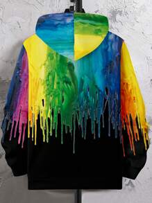 Manfinity LEGND 男士潑墨圖案抽繩連帽衫 - 彩色 - 查看 2