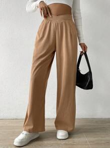 SHEIN Unity Asymmetrical Waist Wide Leg Pants - Khaki - View 3