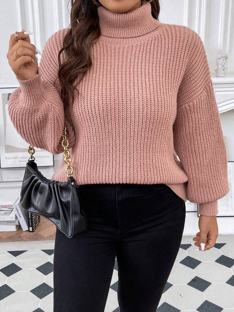 Plus Turtleneck Drop Shoulder Sweater, For Winter Knit Pullover Fall Autumn