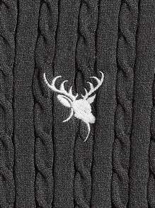 GENTILAND Men Deer Embroidery Cable Knit Sweater - Dark Grey - View 4