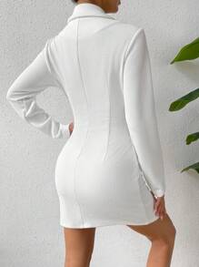 Chiquease Contrast Lapel Neck Cut Out Bodycon Dress - White - View 2