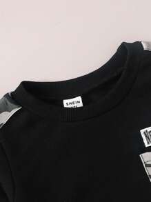 SHEIN 男嬰迷彩印花補丁貼口袋套頭衫和運動褲 - 彩色 - 查看 4